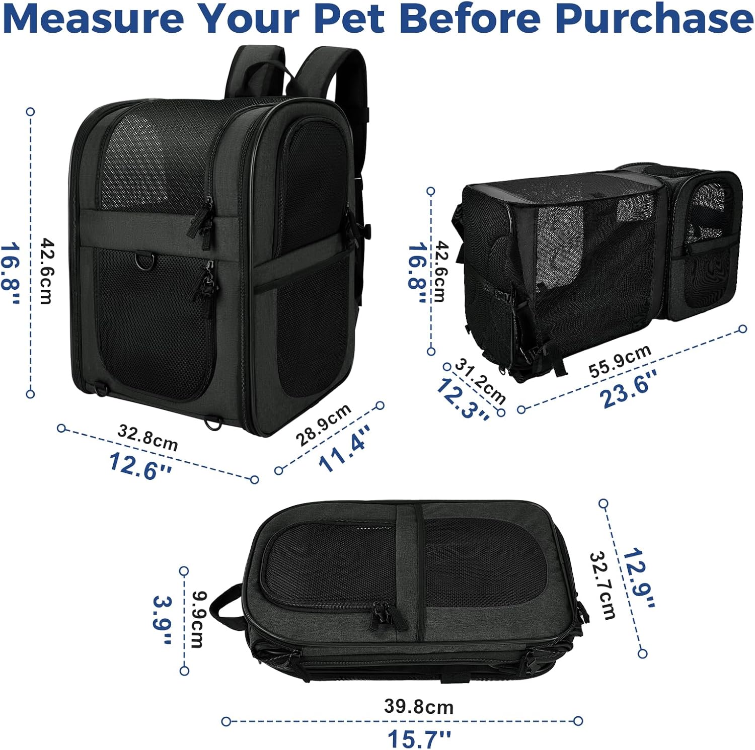 Cat Carrier Backpack, Expandable Bubble Pet Carrier for Cats and Small Dogs, Airline Approved Travel Backpack for Hiking, Walking & Outdoor Adventures - Supports up to 16 lbs.
