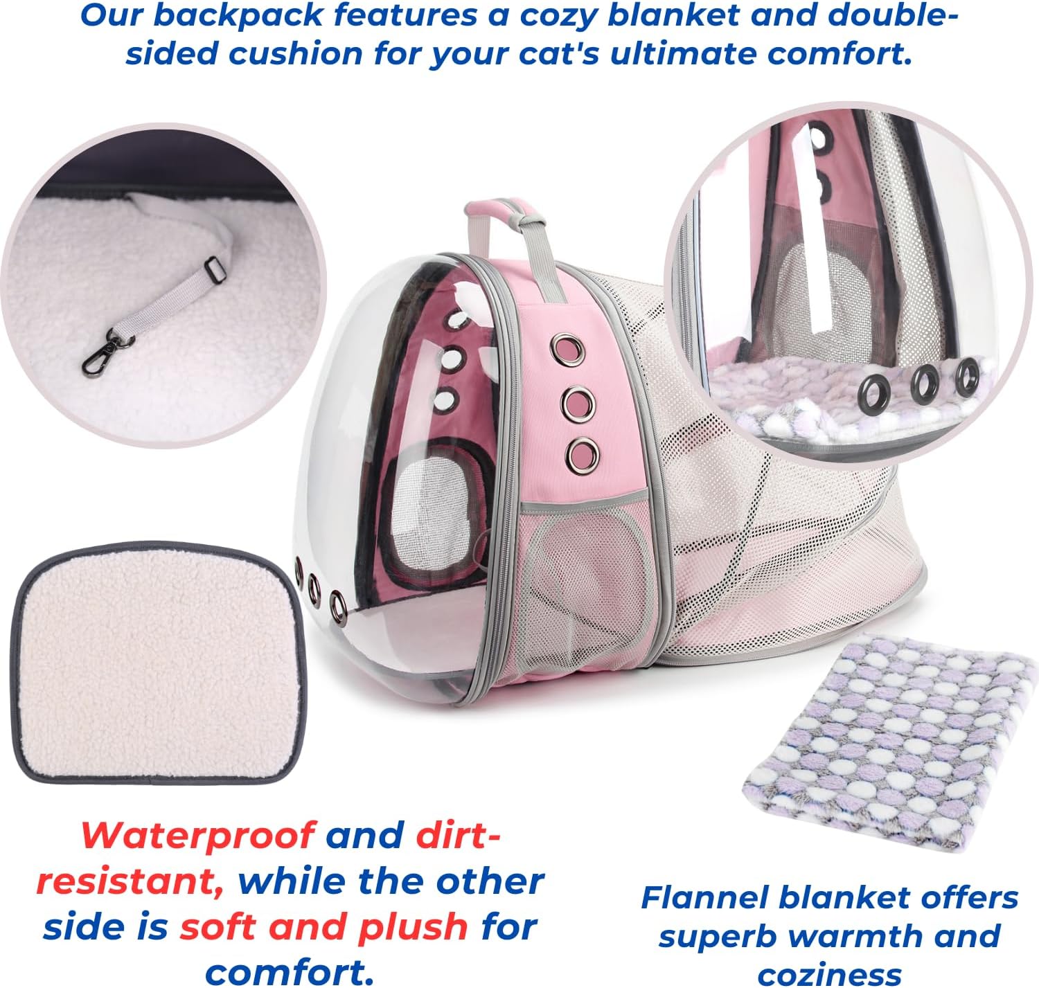 Cat Carrier Backpack, Expandable Bubble Pet Carrier for Cats and Small Dogs, Airline Approved Travel Backpack for Hiking, Walking & Outdoor Adventures - Supports up to 16 lbs.